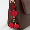 Big Size Red Rhinestone Cherry Keychain, Sparkling Red Cherry Pendant With Green Leaves, Red Heart & Bow Charms