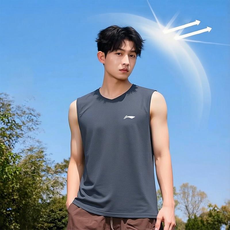 Li-Ning Professional Sports Series Quick-Dry Sleeveless Comfortable Casual Simple Breathable Versatile V-Neck Vest Men Tops LWTW102-4