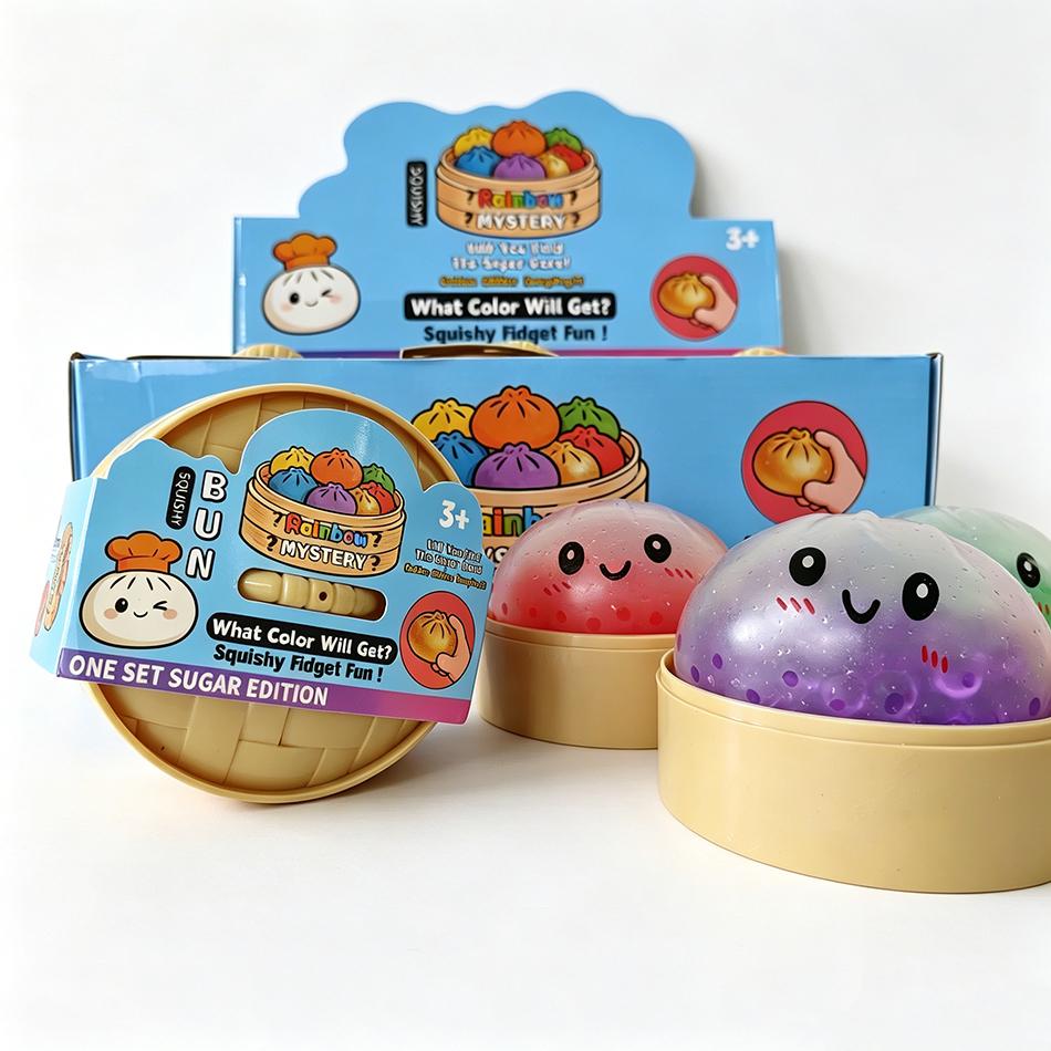 Random Color Beaded Dumpling Squishy Toy Rainbow  Blind Box Bamboo Steamer Squeeze Fidget Toy Party Stress Relief Gift