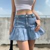 European And American Autumn New Women'S Clothing Retro Washed Denim Skirt High Waist Slim Fit Slimming A-Line Pleated Skirt For Women