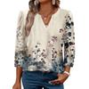 Womens Casual V Neck Loose Fit Three Quarter Sleeve Blouse Floral Print Lightweight Top for Everyday Wear
