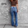 High Waisted Bell Bottom Jeans for Women Ripped Bootcut Flared Jeans Elastic Denim Pants for Spring Summer