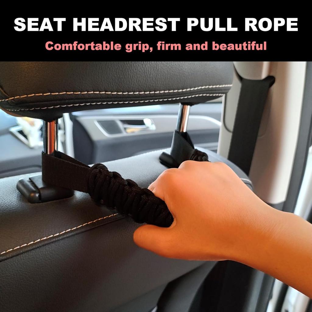 2Pcs Headrest Grab Handles, Car Front Rear Seat Back Roll Bar Grip Handles Kit, Nylon Grab Handl With Headrest Mounted, Heavy Duty Automotive