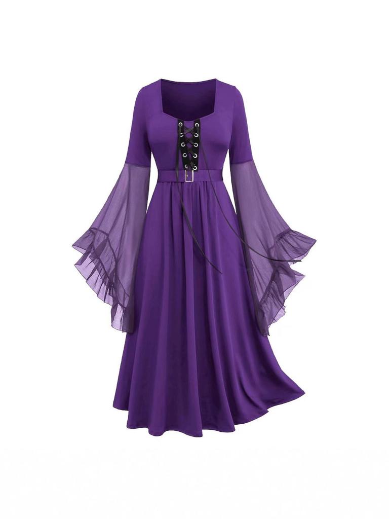 2024 Women's Halloween Witch Lace-Up Swing Dress