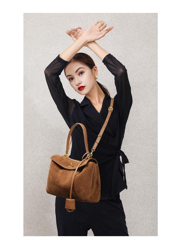 Rodeo Women's Suede Leather Underarm Tote: Premium Commuter Bag with High-End Design and Large Capacity.