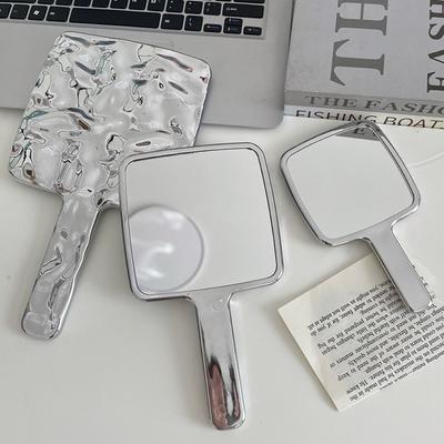 Electroplated Handle Makeup Mirrors Portable Small Make Up Mirror New Ripple Dressing Mirror