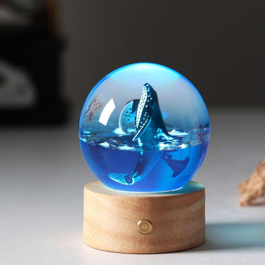 Ocean Whale Resin Crystal Ball Night Light Music Box – Ideal Birthday Gift for Kids & Friends