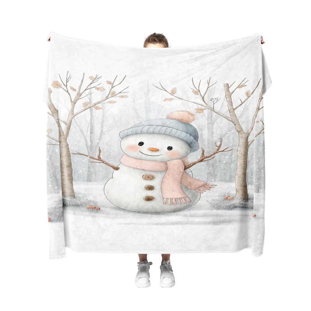 Tuniu Cute Snowman Watercolor Fleece Blanket for Sofa Bed Room Home Decor Gift