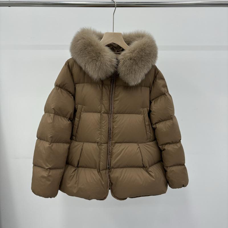 Autumn and winter new European station hooded fox hair big fur collar A version thin thick short white duck down jacket