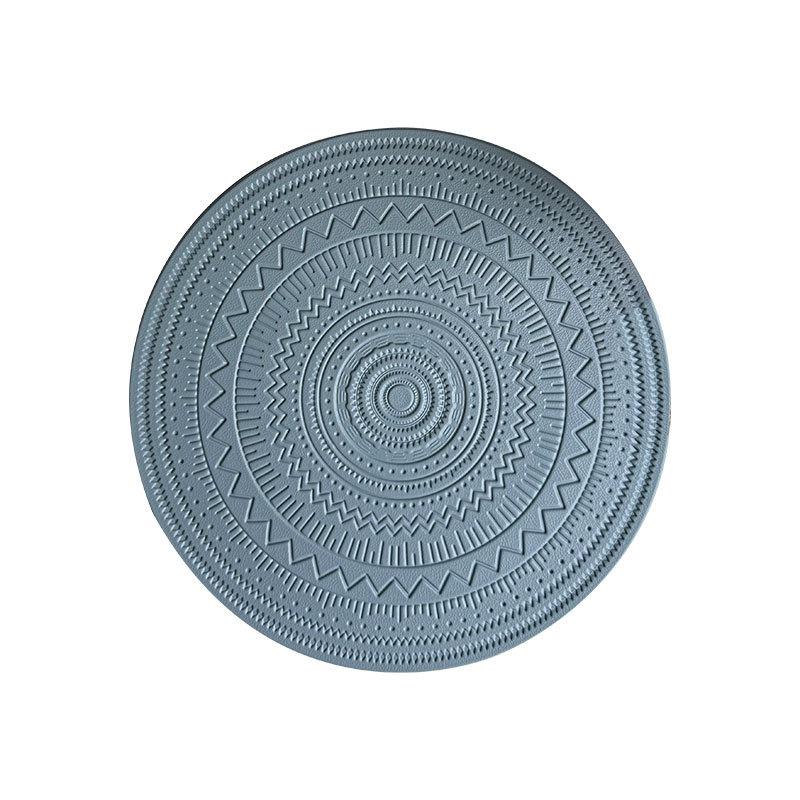 Imitation Leather Placemat Bohemian Style Embossed Table Mat, Round Pvc Edge Pressing Creative Waterproof Oil Western Food Thermal Insulation Mat