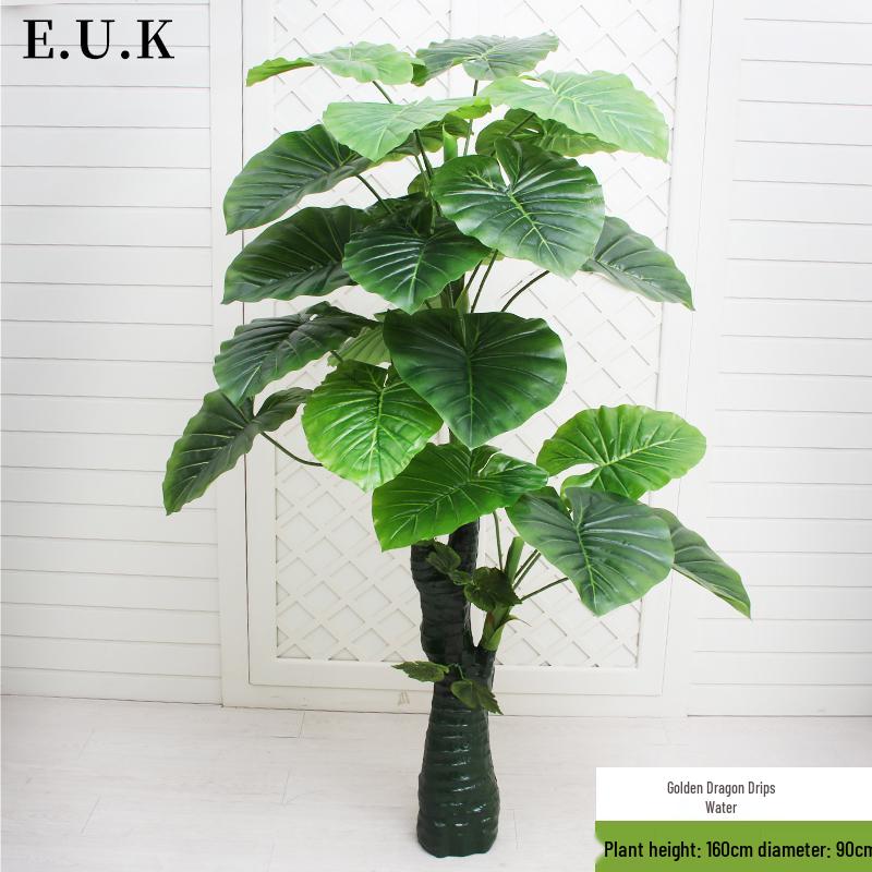 Artificial Bonsai Flower Indoor Decoration - Large Green Potted Plant with Drooping Guanyin Leaves for Living Room Ornaments.