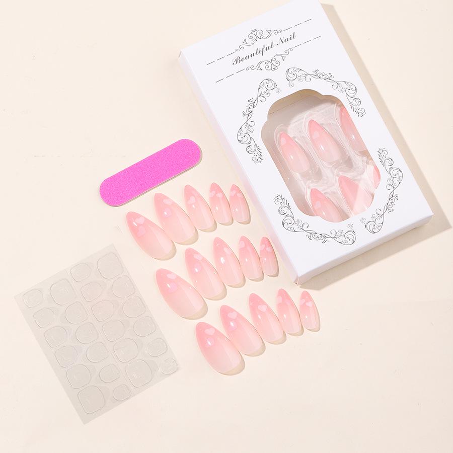 

Pink Heart Almond Gradient Fake Nails Set - 24 pcs