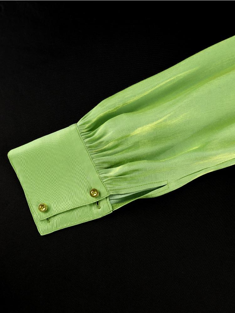 Camisas Brillantes Elegantes para Mujer Cuello Vuelto Manga Larga Abullonada Flores 3D Botones Moda Tops de Fiesta Femenino Ocasión Evento de Cumpleaños Nuevo