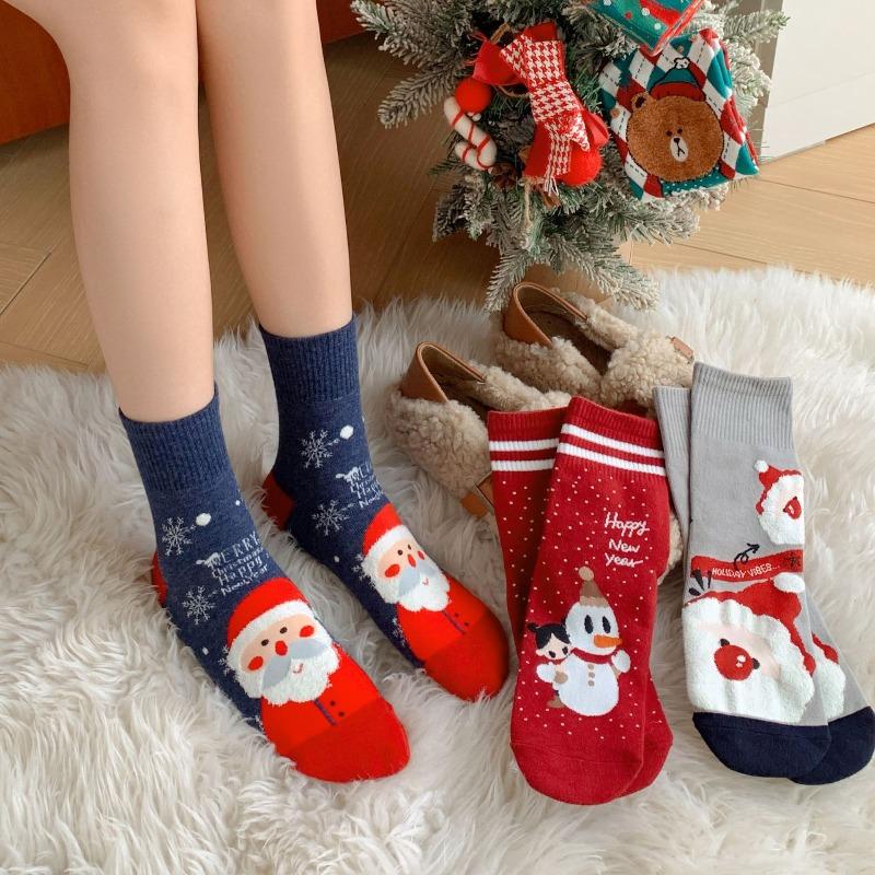 Female Cartoon Reindeer Santa Claus Mid-calf Stockings for Both Men and Women, Straight Long Stockings