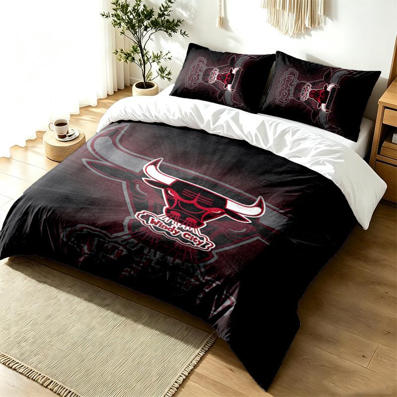 Chicago Bulls 3pc Duvet Cover Set Simple Modern Bedding Set Wrinkle Resistant Soft Fabric All Season Use a Perfect Gift
