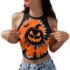 New Halloween tie-dye pumpkin funny women's clothing summer digital printing sleeveless off-the-shoulder short vest women