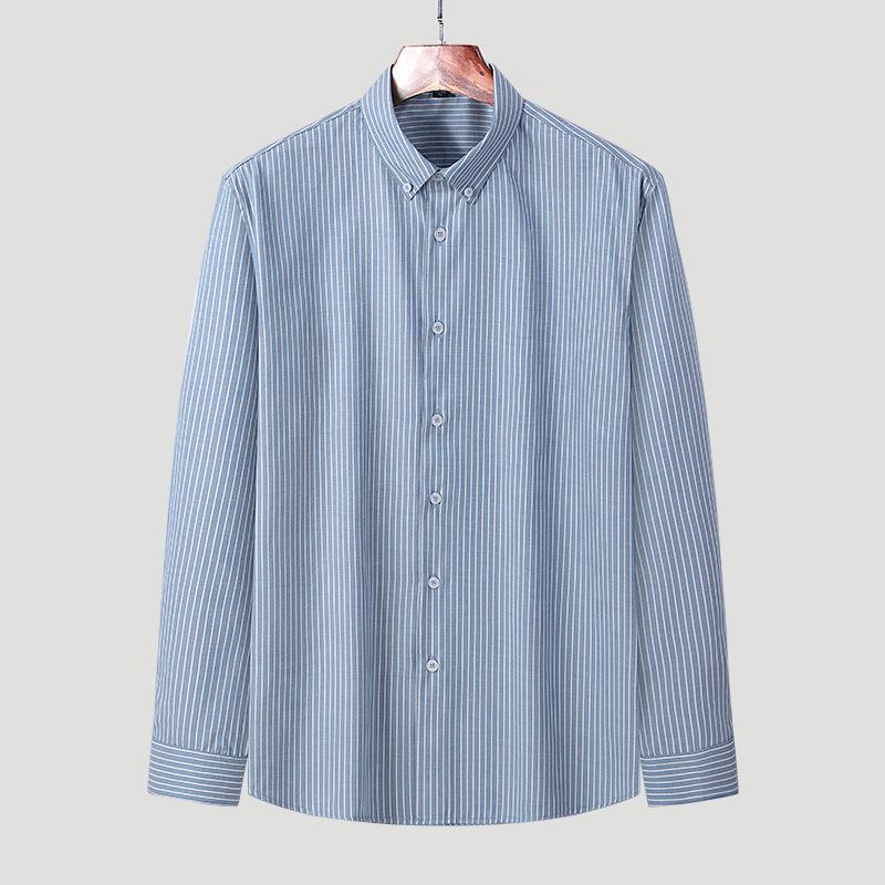 Herren Herbst/Winter Grau Lässig Gestreiftes Slim Fit Jugend Baumwolle Revershemd Mantel Hemd