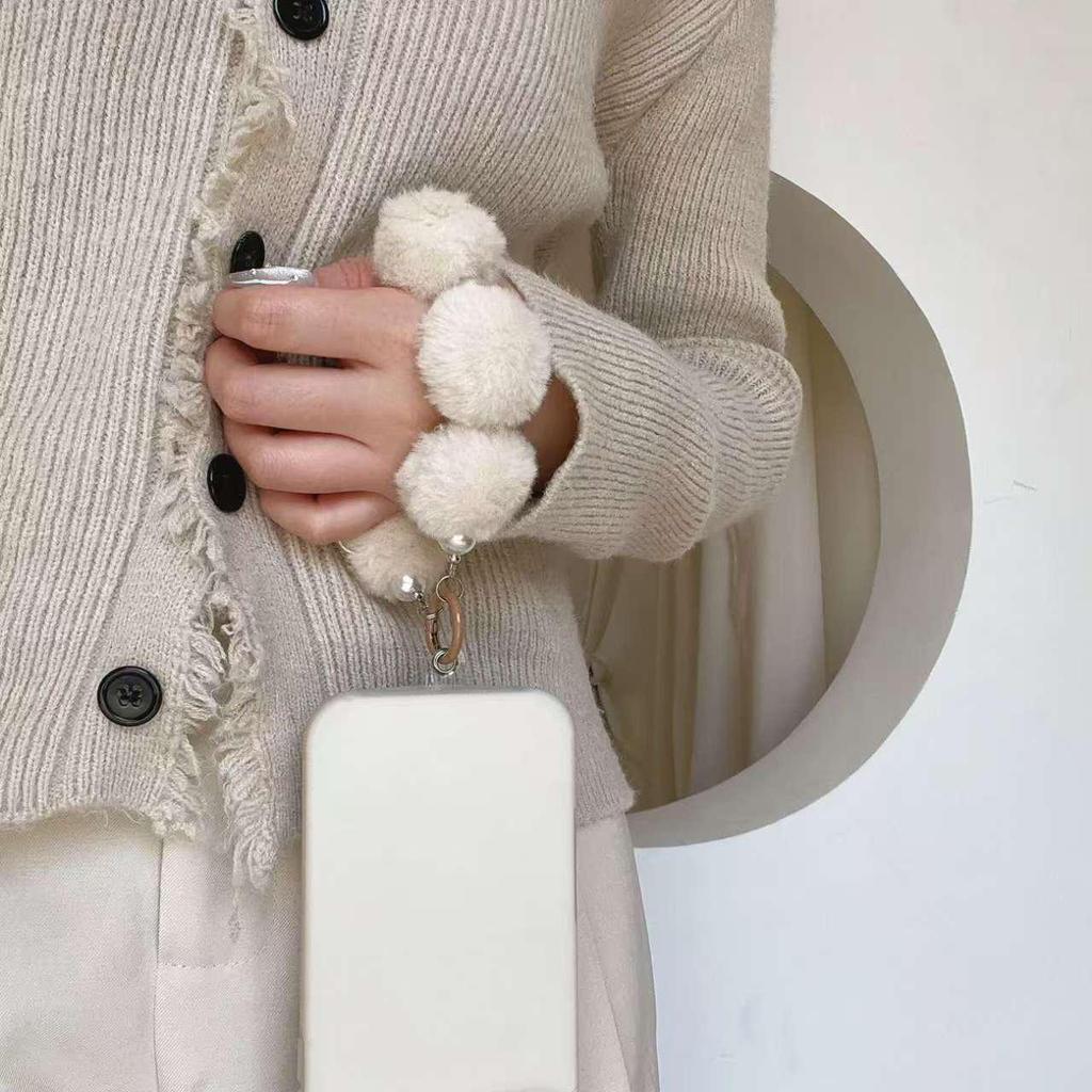 Plush Pompon Mobile Phone Charm & Bracelet Chain for Autumn/Winter