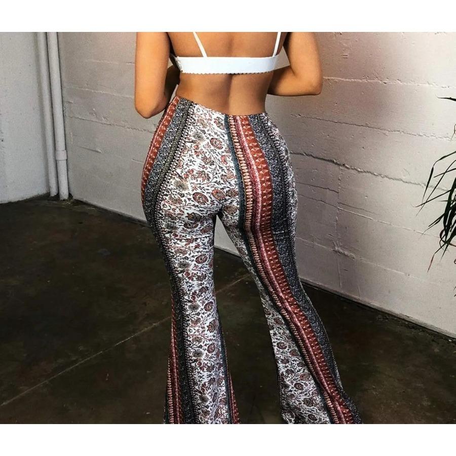 Calças de Yoga Femininas de Cintura Alta Fit Flare Estampadas Paisley Florais Boca de Sino Calças Leggings Flare
