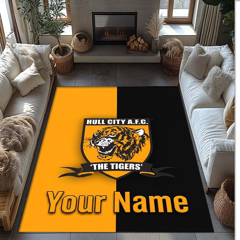 Hull FC Crystal Velvet Rug, Custom Name Text Personalized Non‑Slip Floor Mat for Home Decor Gift