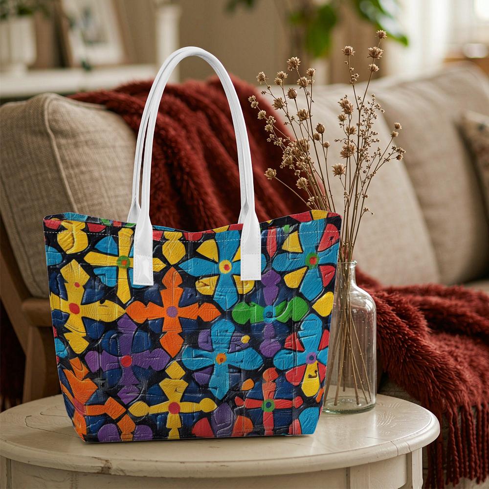 Colorful Floral Tote Bag Daily Casual Large Capacity Lightweight Women Shoulder Bag for Shopping Commuting