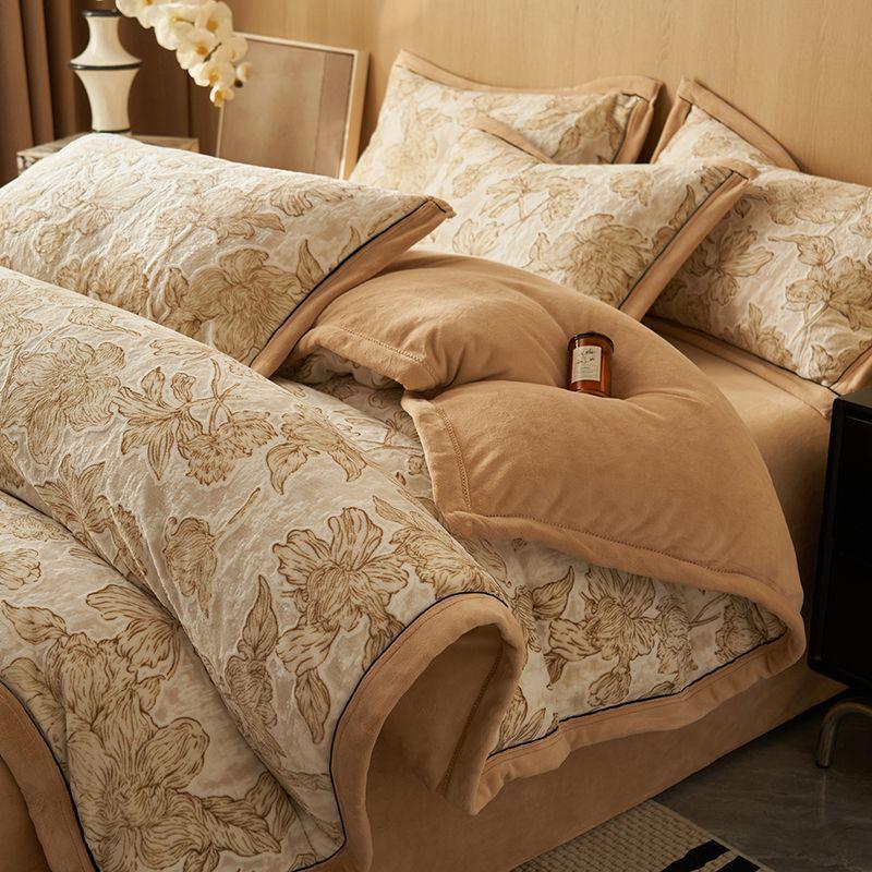 G5Z High Gram Milk Velvet Duvet Cover Set - Single Piece, Autumn/Winter, Thick & Warm with Pillow Covers.