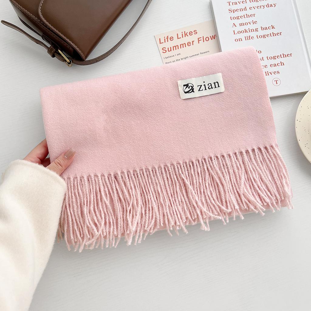 New casual versatile simple solid color warm scarf gentle Japanese and Korean version fashion atmosphere fringed shawl