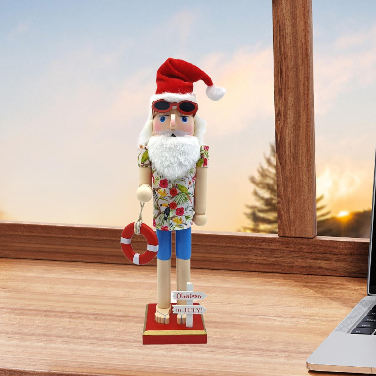 15inch Wood Beach Santa Figure Nutcracker Christmas Decor Decorative Desk Decoration for House Style C
