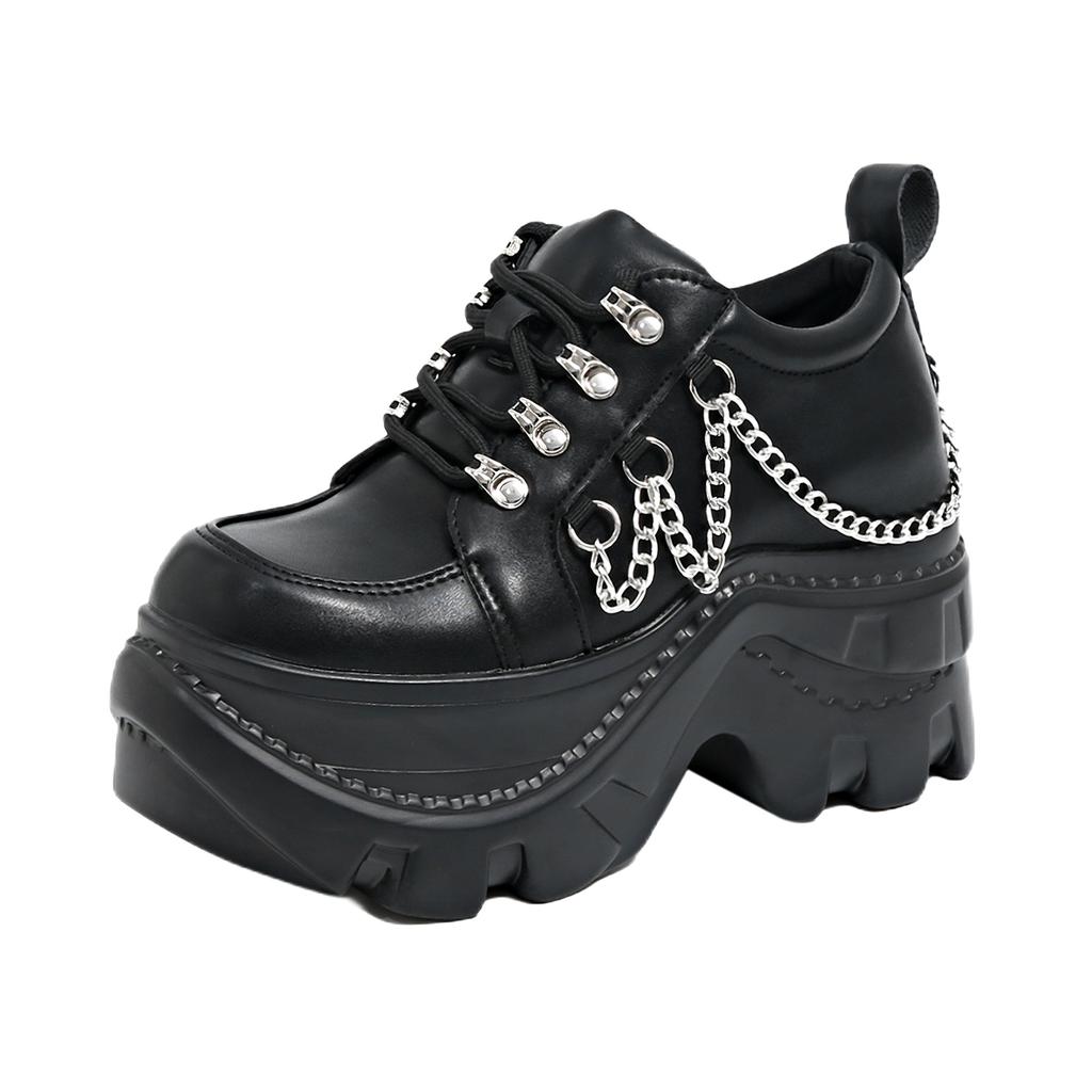 Fashion 8cm Wedge Thick Bottom Fashion Punk Shoes Woman Fashion Chain Gothic Boots Women Ladies High Platform Flats Black 2025