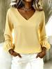 2026 Women's Casual Loose V-neck Solid Color Long Sleeve Fashion Pullover Top