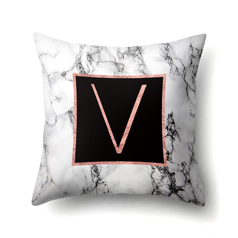 Polyester Pillowcase 26 English Letters Rose Gold Home Marble Decorative Printed Pillowcase
