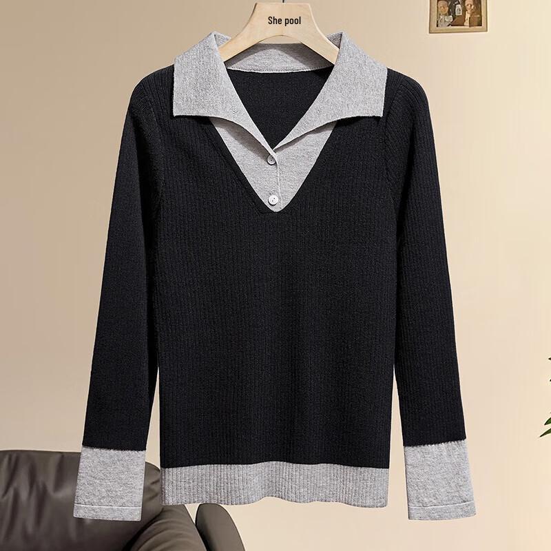 

Женский вязаный топ с лацканами в стиле колор-блок, имитирующий костюм-двойку One Size