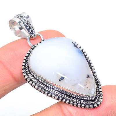 Natural Dendritic Opal Gemstone 925 Sterling Silver Gift Pendant 2.09" P8h73