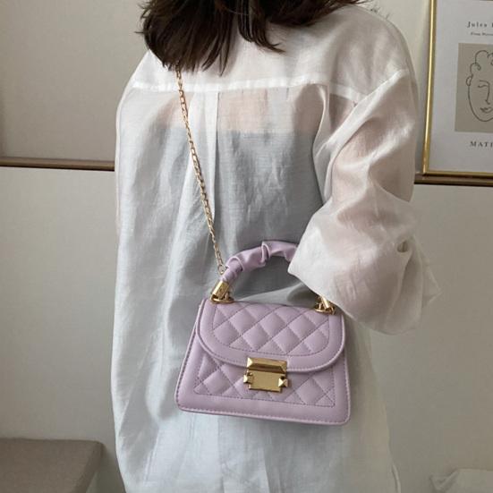 Yousheng Women Quilted Diamond Pattern Shoulder Bag Stylish Top Handle Bag with Chain Strap Stylish Crossbody Bag Solid Color Handbag for Commuting