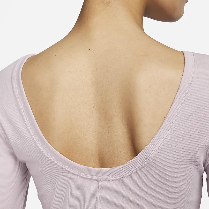 Nike Einfarbig Rundhals Kurz Lässig Langarm T-Shirt Damen Oberteile Grau Lila FN3662-019