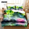 Set Copripiumino Loto Rosa Acqua di Ruscello Naturale Set Letto Jingguan Matrimoniale 200x200 220x240cm per Decorazioni Camera da Letto Donna Bambini
