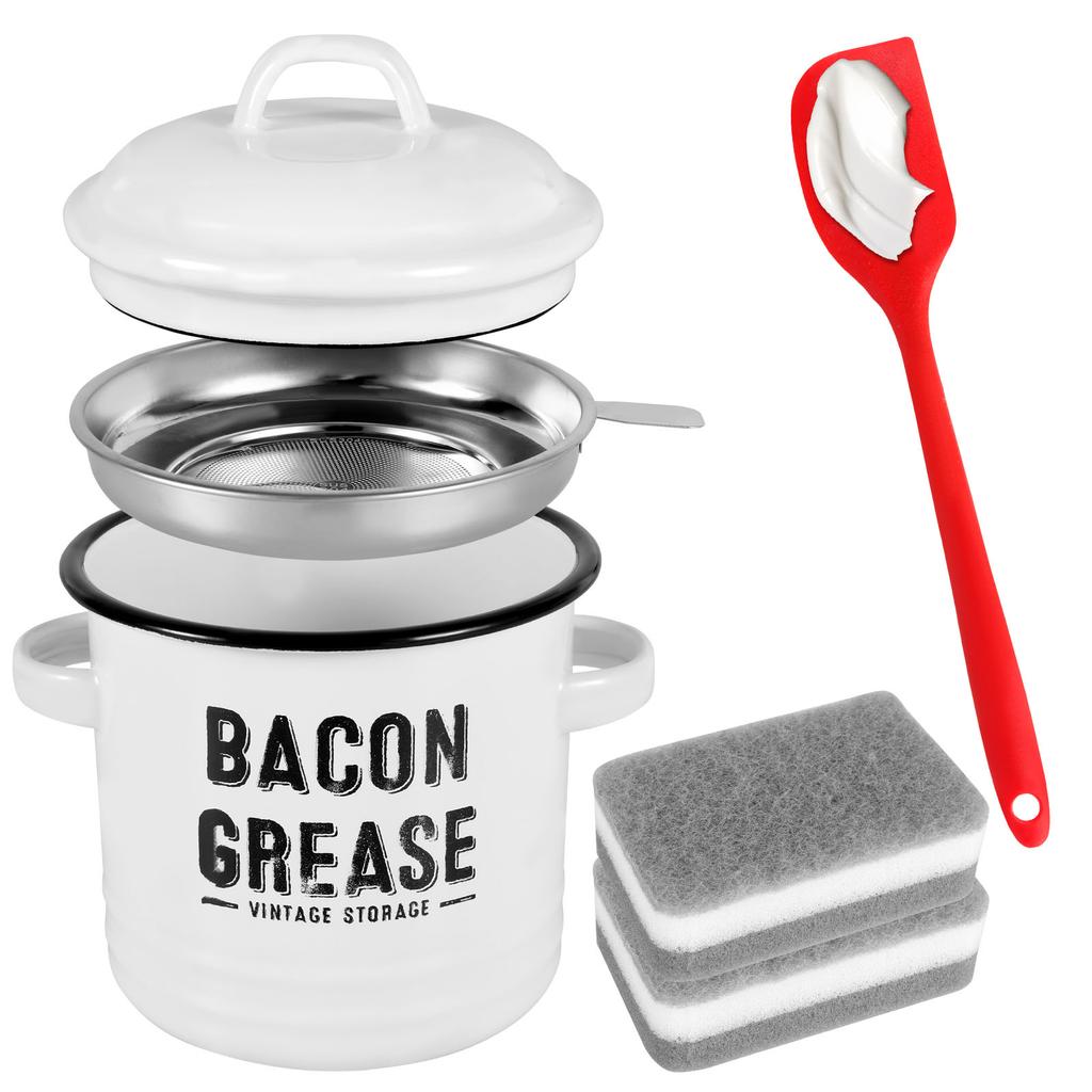 Bacon Grease Container 46 Oz Large Enamel Grease Saver Retro Fat Container Multi-purpose Oil Keeper Can for Kitchen Accessories