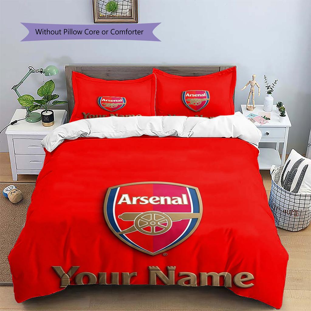 Arsenal F Custom Name Pattern Bedding,Quilt Set Quilt Cover Pillowcase Home Birthday Gift(1 * Duvet Cover + 2 * Pillowcase, Without Core)