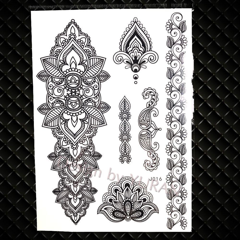 Black Women Forest Boho Wolf Lion Totem Tattoos Stickers Girls Henna Mandala Floral Fake Tatto Temporary Lotus Custom Arm Tattoo