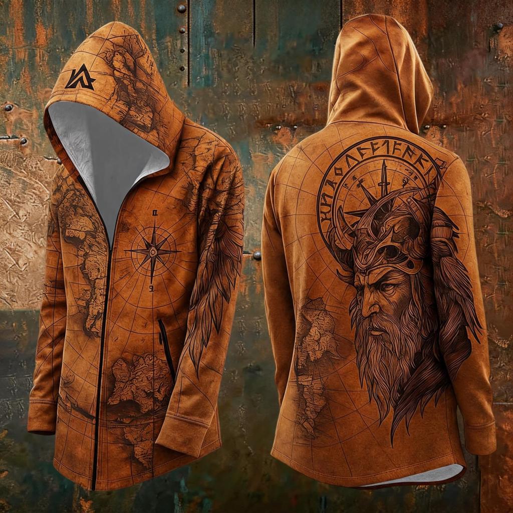 Men's Halloween Print Loose Fit Zip-Up Hoodie Jacket for Costume Party