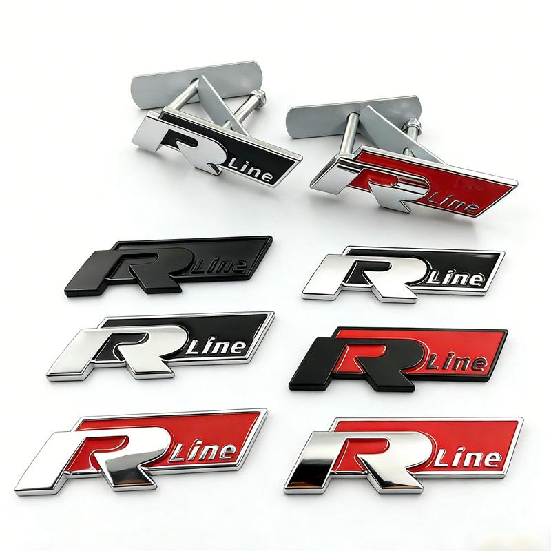 TCFJN1 Metal Rline R Badge Emblem Sticker for VW Volkswagen Golf Polo Passat Jetta Bora Beetle T-Roc Car Front Grille Side Trunk Decal