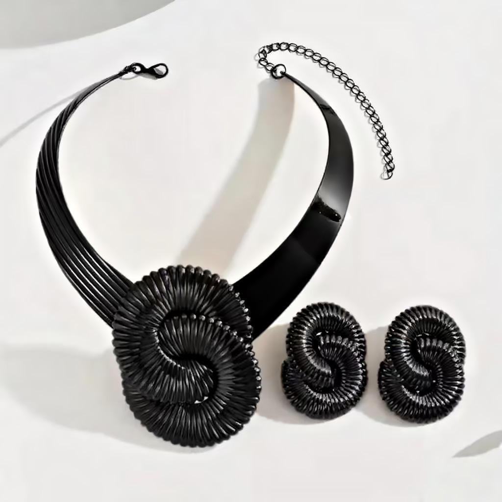 Vintage Geometric Twist Thread Digital Flower Collar Personalized Exaggerated Corrugated Collar Earrings Set