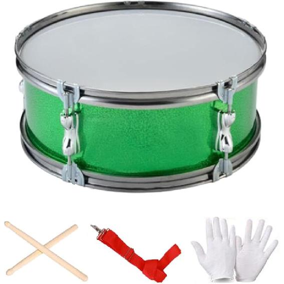 13inch Snare Drum Musical Instruments Professional Lightweight with Practice Gloves Percussion Instrument Music Drums for Children Beginners, Green