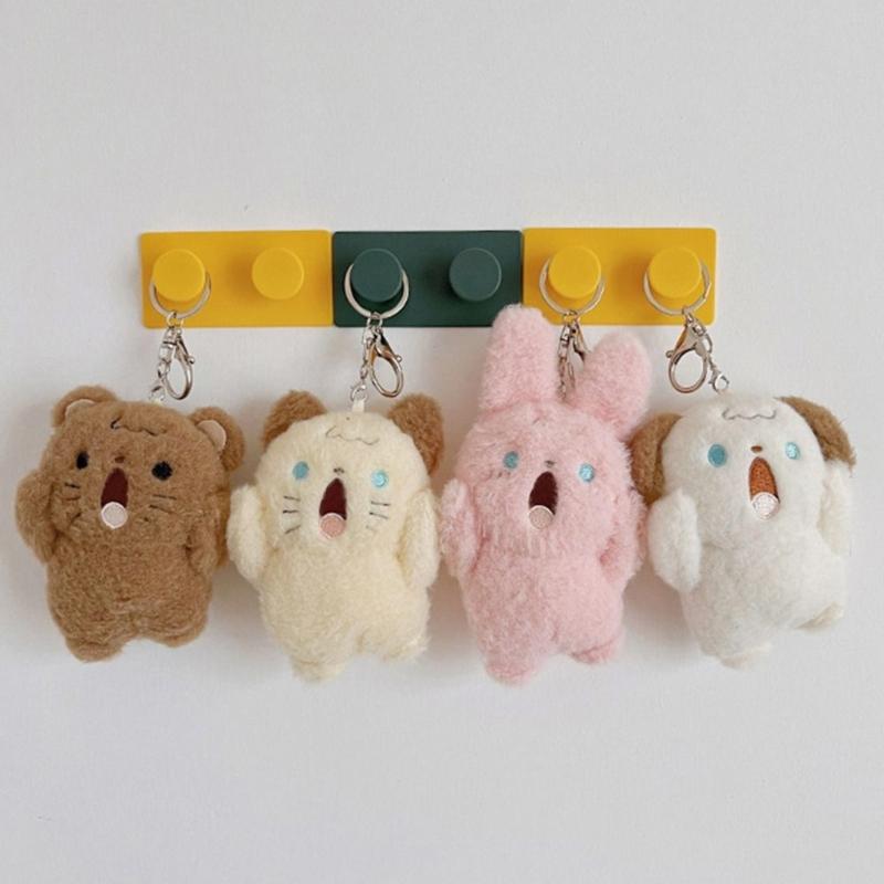Cute Plush Cat Rabbit Bear Dog Keychain Pendant Lovely Shouting Animals Keyring Charm for Purse Bag Backpack Handbag