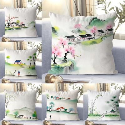 Landscape Painting Pattern Decorative Pillowcase Living Room Bedroom Square Cushion Pillowcase