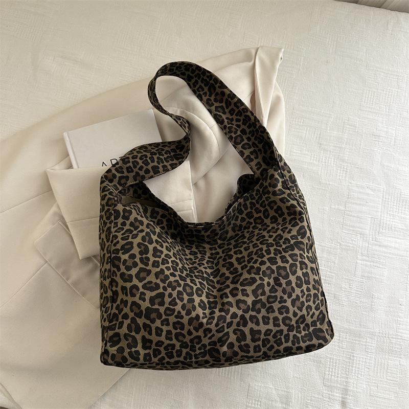 Leopard Print Large Capacity Lazy Korean Style Underarm Crossbody Shoulder Bucket Bag