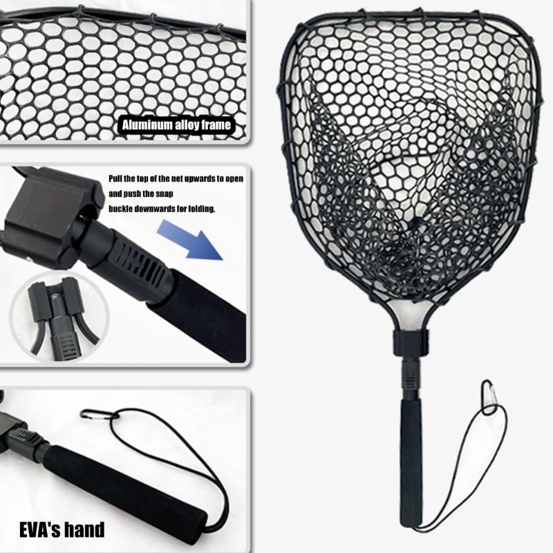 Foldable Fish Landing Net Aluminum Fishing Net Collapsible Handle Freshwater Saltwater Fishing Tool Equipment