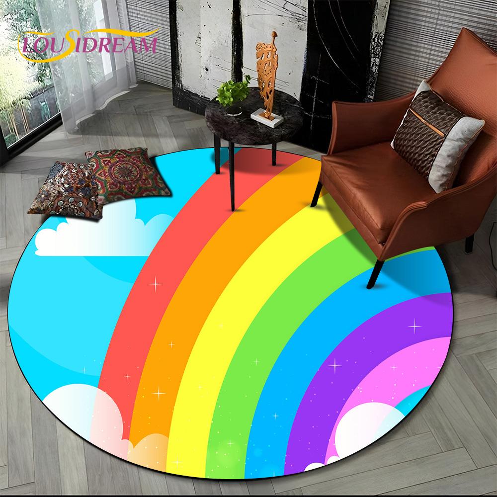 Colour Rainbow 3D Illusion Vision HD Cartoon Round Area Rug,Carpet Rug for Living Room Bedroom Sofa Playroom Decor,Non-slip Gift
