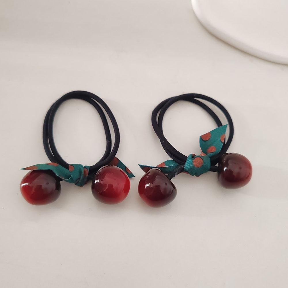 2PC European and American Lovely Cherry Elasticity Hair Ties for Women Girls Ponytail Holder Korean Hair Accessories