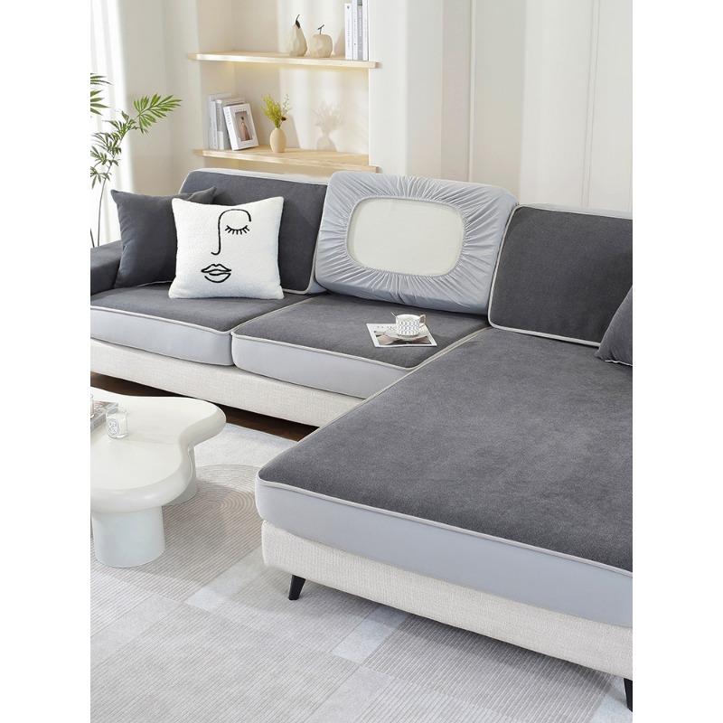 Husă de canapea all-inclusive pentru patru anotimpuri, universală, antiderapantă, gri închis, chenilă, canapea, pernă de scaun, husă pentru cotiera, prosop